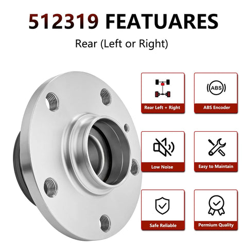 Rear Wheel Bearing And Hub Assembly Pair For 2005-2018 Volkswagen Jetta And VW Models Including Passat, CC, GTI, Golf. Visible with features.