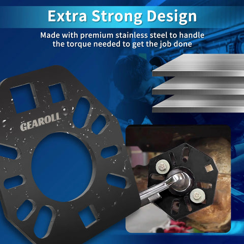 Gearoll stainless steel pinion yoke wrench with 1/2 in hole for loosening pinion flange and nuts; fits most sockets