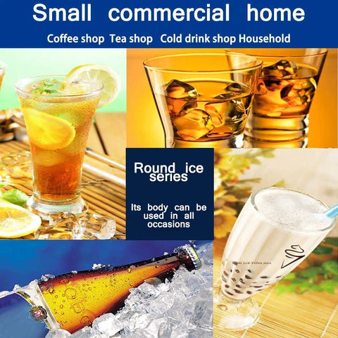 Compact Countertop Ice Maker Machine Sporting A Sleek Stainless Steel Build Effortlessly Dispenses Crystal Clear Ice Cubes 220V Powered Hassle Free Setup Prime For Home Bars And Modern Kitchens 15kg Daily Yield, showcasing drinks served with ice.