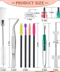 Complete 14 Piece Sewing Machine Cleaning Kit with tweezers, brushes, screwdrivers, and seam rippers, shown with measurements.