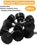 Heavy Duty Black Knurled Thumb Screw M4 X 10mm Threaded Hardware Fastener 10 Pack, carbon steel, knurled design for easy grip.