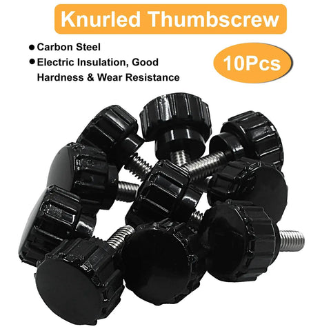 Heavy Duty Black Knurled Thumb Screw M4 X 10mm Threaded Hardware Fastener 10 Pack, carbon steel, knurled design for easy grip.