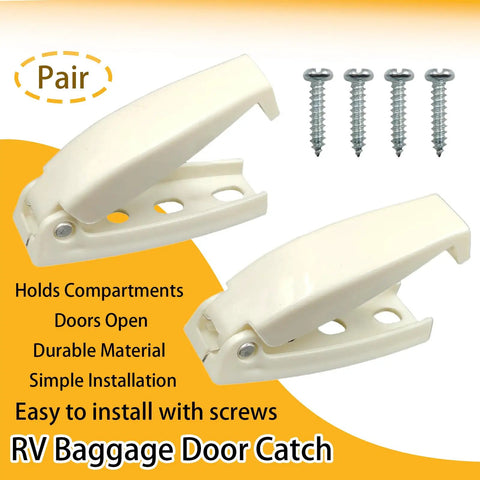 RV Baggage Door Catch Clips Latch For Camper Trailer And Motor Home White Rounded Compartment Door Hold Open Clip Set