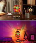 Turkish Mosaic Table Lamp With 7 Color LED, 360 Rotating Moroccan Glass Light on desk and nightstand, red accent glow