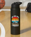 Sailplane Pilot Water Bottle Dope Gift For Glider Lovers Stainless Steel Insulated Double Wall Bottle For Aviation Enthusiasts Keeps Drinks Cold Or Hot Throughout Soaring Flights with graphic of mountains and sun on a basketball court.