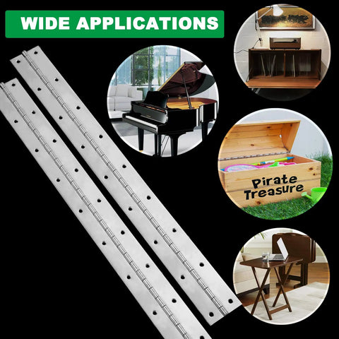 Heavy Duty 2 Pack Piano Hinges With 2 Inch Open Width And 18 Inch Length 0.06 Inch Thick Stainless Steel With Holes