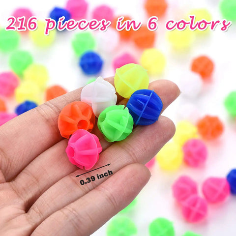 Hand holding 216 Piece Bicycle Spoke Beads Kit With Assorted Color Plastic Clip Beads for Wheel Decoration.