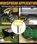 Heavy Duty Magnetic Hitch Pin One Half Inch For Lawn Mowers And Trailers One Handed No Fuss Easy Hook On Off No Rust Strong Magnet Gate Pin For ATVs Lawn Tractors Towing Cargo Fits Standard One Half Inch Receivers Yellow displayed in multiple installations