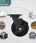 Badass Heavy Duty Caster Wheels Set Features Two Swivel Brakes And Two Rigid Pads, heavy-duty black wheel for stability.