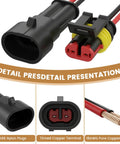 Heavy Duty 2 Pin Waterproof Wire Connector Set With 15 Cm Copper Leads And Heat Shrink Tubing showing detailed PA66 nylon plugs and tinned copper terminal.