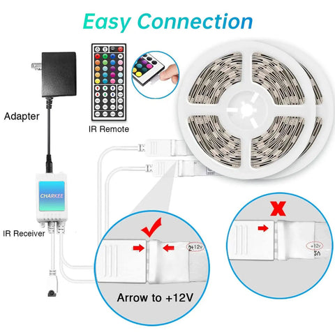 Outdoor RGB LED Light Strips 32 Feet Waterproof IP65 With Remote Control 12V Low Voltage Color Changing Tape Lights connections