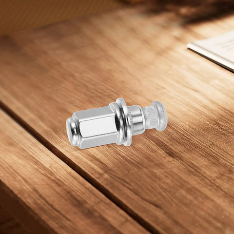 Beavorty Heavy Duty Wheel Lug Nut Kit Compatible With Toyota For Hub Fastening Repairs Stylish Bolt Nuts Covers Locking Safety Steel Sturdy Construction Prevents Loosening On Rough Terrain Perfect Upgrade For Your Ride. Silver steel lug nut close-up on wood surface.
