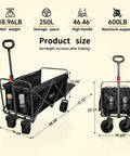 Heavy Duty Collapsible Wagon With Tailgate And Brake 600 Lbs Capacity All Terrain Beach Cart For Camping Garden Grocery