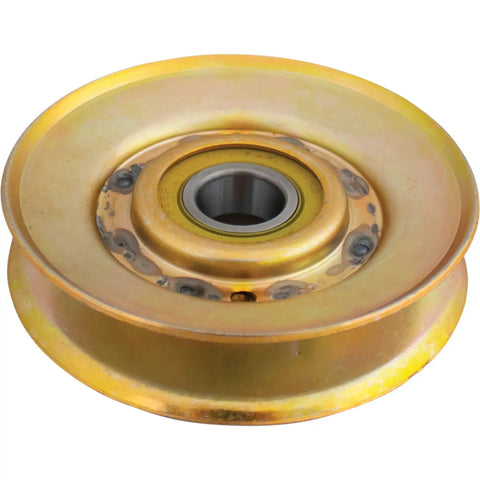 Heavy-Duty V-Idler Replacement For John Deere AM118447, Fits 737 757 777 797 ZTraks, 0.375 In ID, 3.75 In OD, 3.75 In Width, Gold Color, Beefy Belt Tensioner Component in gold steel