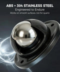 Top Shelf Heavy Duty Self Adhesive Caster Wheels Four Pack With Slick Rolling Three Sixty Swivel Action No Drill Industrial Strength Peel And Stick Mount For Furniture Cabinets And Storage Boxes Black - close-up of stainless steel ball mounted on a black base.