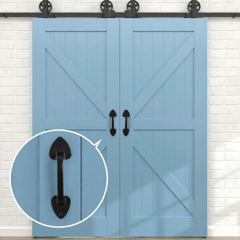 Heavy Duty Steel Barn Door Handles With Real Deal Rustic Matte Black Finish Built Tough As Nails Industrial Pulls on blue sliding doors.