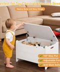 Heavy Duty Mechanical Lid Stay Hinge 110-Degree Adjustable Soft Close Built Tough For Cabinet Doors Toy Chests And Wooden Boxes No Gas Anti Slam Zinc Alloy Kit 2 Pack installed in toy chest with child interacting
