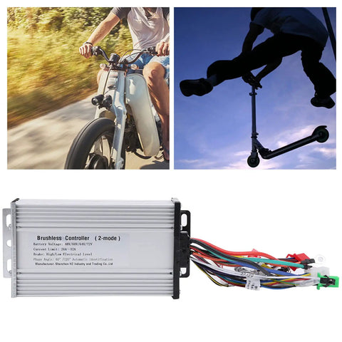 Brushless Motor Controller 48V To 72V Wide Voltage 1000W 1500W Dual Mode shown with e-bike and scooter use.