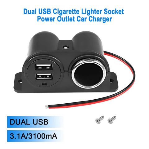 Road Ready Dual Usb Car Charger With Hella Reliable 3.1A Output For Quick Smartphone And Tablet Top Ups Plugs Straight Into 12V 24V Cigarette Lighter Socket For Trucks Suvs Boats Daily Rides showing dual USB ports and power outlet.