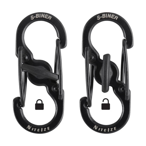 S Biner MicroLock Stainless Steel Key Holder Carabiner Clip Set Of 5 With Locking Gates black mini carabiners, side view