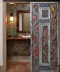 Floral Carved Barn Wood Door 71x34 Inch Rustic Farmhouse Entry Pantry Door Double Or Single Sliding Door No Glass No Hardware