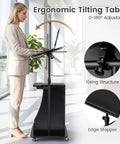 Slick Height Adjustable Standing Desk With Smooth Rolling Casters, Tilting Lectern Stand, Ergonomic 0-180 degrees adjustability.