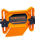 Universal Featherboard Kit For Table Saw Router And Band Saw Fits Miter Slots To Knock Out Kickback Comes Loaded With Brackets For Rock Solid Mounting and Smooth Material Feeds, orange featherboard with knobs.