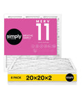 20x20x2 Air Filter MERV 11 Six Pack For HVAC Furnace Systems packaging, actual size 19.5x19.5x1.75