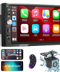 Double Din Car Stereo With Apple CarPlay And Android Auto, 7 Inch HD Touchscreen, Voice Control, Backup Camera, Bluetooth