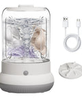 Total Game Changer Mini Washing Machine For Underwear And Delicates Rechargeable Cordless Travel Cup With Hella Long 6000 Mah Battery Life In White Color, showing the washer in use with water and lingerie.