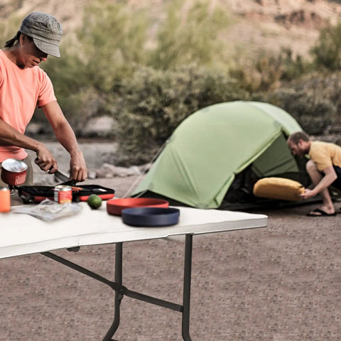 Portable Plastic Folding Table 5 Feet For Camping Picnics Parties And Dining Durable HDPE Surface With Heavy Duty Steel Legs