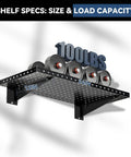 Two Pack Heavy Duty Garage Wall Shelves 24 By 12 Inches Black Steel Wall Mounted With Raised Edge Guard Rust Resistant And Tough Each Shelf Holds Up To 150 Lbs Ideal For Tools Cans Balls And Gear, 24x12 in black steel shelf with 100 lbs load capacity graphic