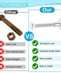 Comparison image of rusted bolt vs new bolt showing Heavy Duty Trailer Hasp Bolt Kit 8 Piece Set With 5/16 Carriage Bolts Plus Torx Barrel Nuts.