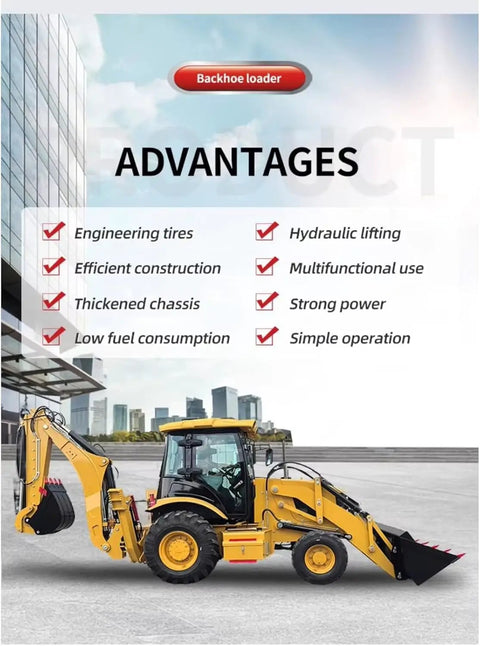 Compact Backhoe Loader With Front Loader And Rear Excavator Arm Towable Mini Wheel Digger highlighted advantages.