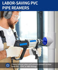Person using 3-Inch PVC Pipe Reamer And Fitting Saver Tool With 4-Sided Carbide Blade For Schedule 40 PVC CPVC ABS Hubs