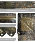 Heavy Duty Waterproof Tarp With Bionic Tree Camo Pattern showing reinforced edges and rustproof grommets