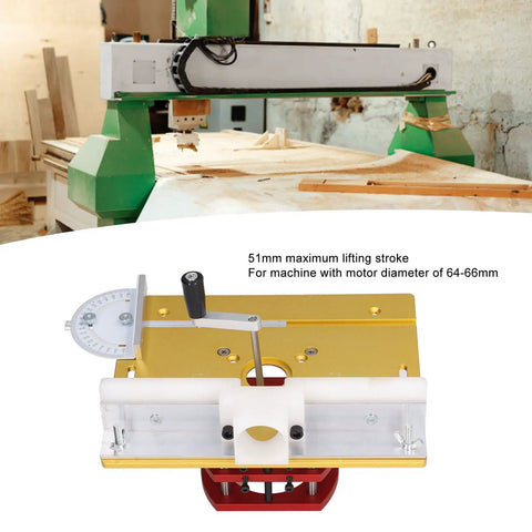 Dead Nuts Accurate Router Lifting Base With Heavy Duty Top Plate For Precision Slotting Trimming And Chamfering close-up view showing 51mm stroke and motor diameter range.