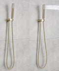 UMJIGF Shower System Brushed Gold Bathroom Shower Faucet Set with Tub Spout, handheld shower head with hose on wall.