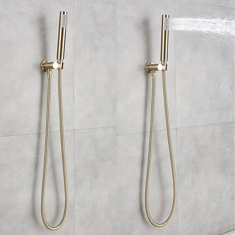 UMJIGF Shower System Brushed Gold Bathroom Shower Faucet Set with Tub Spout, handheld shower head with hose on wall.