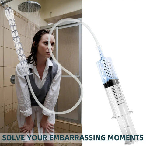 150ML Enema Syringe Cleaning Kit With 23.6 Inch Hose Travel Douche System For Colon Cleansing Includes Two Nozzles Safe ABS Plastic And Silicone Easy To Use At Home Or On The Go Ideal For Women And Men.