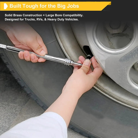 Heavy Duty Large Bore Tire Gauge For Big Rigs And Tractors With 360 Degree Swivel Pro Grade Air Gauge 10 To 150 PSI Easy Access Tool