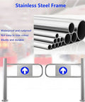 Built Tough Spring Loaded Safety Gate Made For Real World Grocery Stores And Warehouses With Smooth Automatic Closing One Way Sliding Door Waterproof Stainless Steel Frame showing sturdy stainless steel pipes and framed gate.