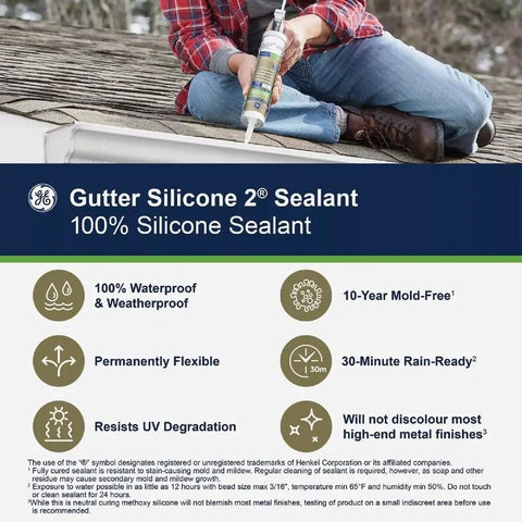Clear Silicone Gutter Caulk 10.1 Oz, Fast-Setting Exterior Sealant for Gutters and Roof Edges, Weatherproof Bond with Strong Adhesion, 100 Percent Silicone, Perfect for Easy DIY Fixes and Outdoor Projects