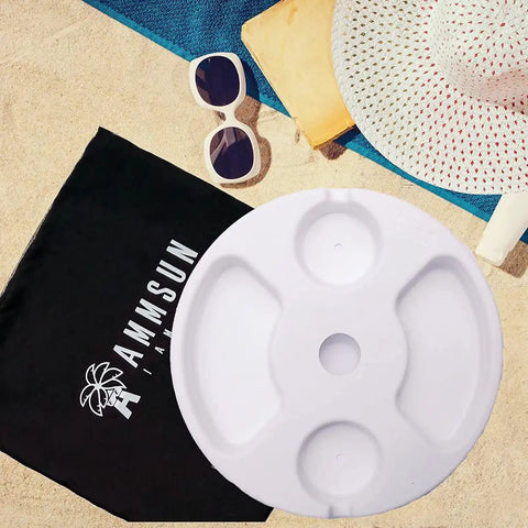 13 Inch Beach Umbrella Table Tray With Cup Holders And Snack Compartments For Beach Patio Or Poolside Use White Finish
