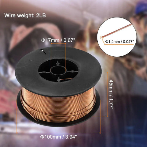Game Changing Smooth Rolling ER70S6 Mig Welding Wire 0.045 Inch Diameter Two Pound Spool with detailed dimensions.