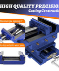 Close-up of Heavy Duty Cast Iron Drill Press Vise Featuring Six Inch Max Jaw Opening And Slick Two Way Xy Sliding Base.
