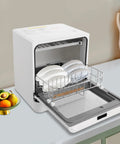 Countertop Dishwasher With Four Power Wash Cycles And Smart Touch Control, Portable Mini Sink Swap For Cozy Kitchens And Units, Compact Footprint Preserves Floor Room While Keeping Dishes Fresh For Days, Makes Chores A Piece Of Cake With Rock Solid, featuring clean plates in stainless basket.