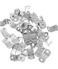 Offset Canvas Clips 100 Pcs Metal Z Shape Brackets For Canvas Mounting Fasteners in a pile, highlighting heavy-duty construction.