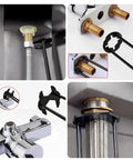 Image showing Two Pack Basin Wrench Set For Tight Spaces Universal Faucet Nut Tool with Four Jaw Hex Spanner in use on plumbing fittings.