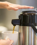 ECAL22S Eco Air Lever Airpot With Glass Vacuum Insulated Beverage Dispenser 2.2 Liter Thermal Coffee Carafe in use